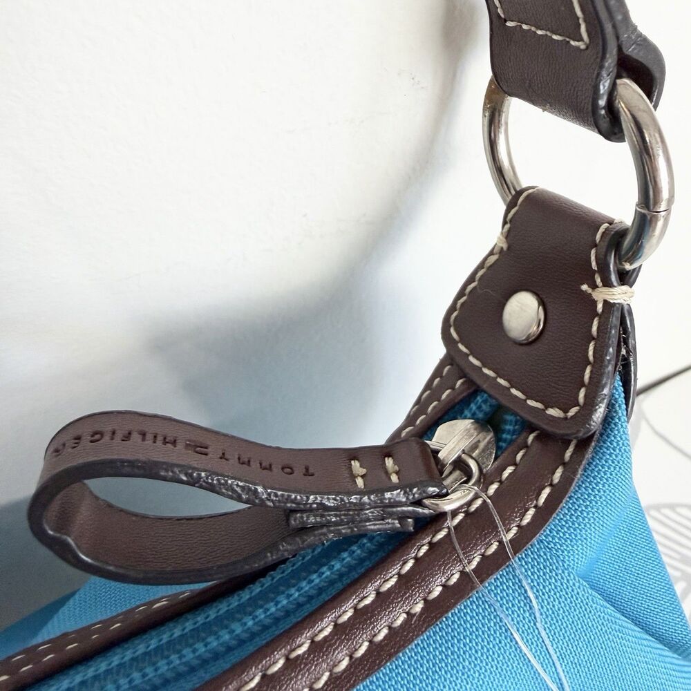 Tommy Hilfiger Vintage Shoulder Purse Teal Blue Flower Bag Charm Y2K NWOT - Picture 5 of 12